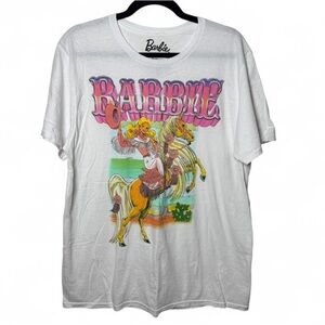 Barbie Cowgirl Graphic Tee White Cotton T-Shirt Size Large